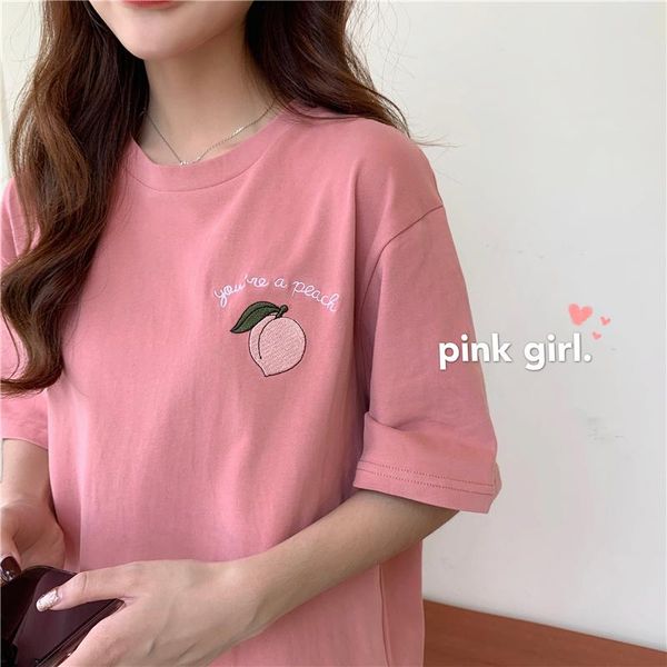 college style embroidery peach t-shirt female korean harajuku women's t-shirts japanese kawaii ulzzang clothes for women, White
college style embroidery peach t-shirt female korean harajuku women's t-shirts japanese kawaii ulzzang clothes for women, White
