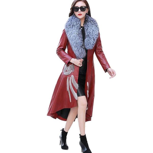 women's fur & faux 2021 pu leather jacket for autumn winter slim big collar long coat female add cotton plus size outerwear, Black
women's fur & faux 2021 pu leather jacket for autumn winter slim big collar long coat female add cotton plus size outerwear, Black