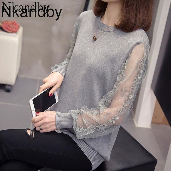 women's sweaters plus size lace ruffles knitted 2021 autumn women novelty loose long sleeve pullover oversize knitwear korean office s, White;black
women's sweaters plus size lace ruffles knitted 2021 autumn women novelty loose long sleeve pullover oversize knitwear korean office s, White;black