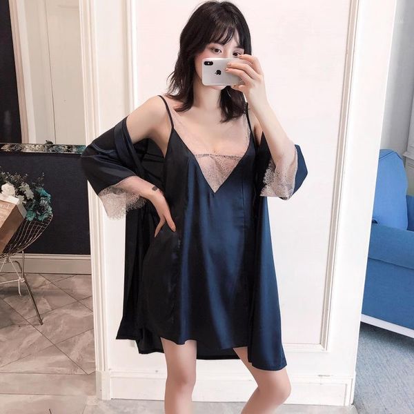 two-piece solid nightgown spring and summer new ladies pajamas lace princess mini dress and robe nightdress nightgown1, Black;red
two-piece solid nightgown spring and summer new ladies pajamas lace princess mini dress and robe nightdress nightgown1, Black;red