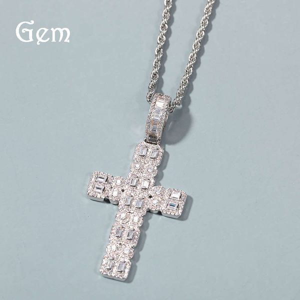 hip hop gold plated zircon cross pendant men's and women's personality long sweater chain, Silver
hip hop gold plated zircon cross pendant men's and women's personality long sweater chain, Silver