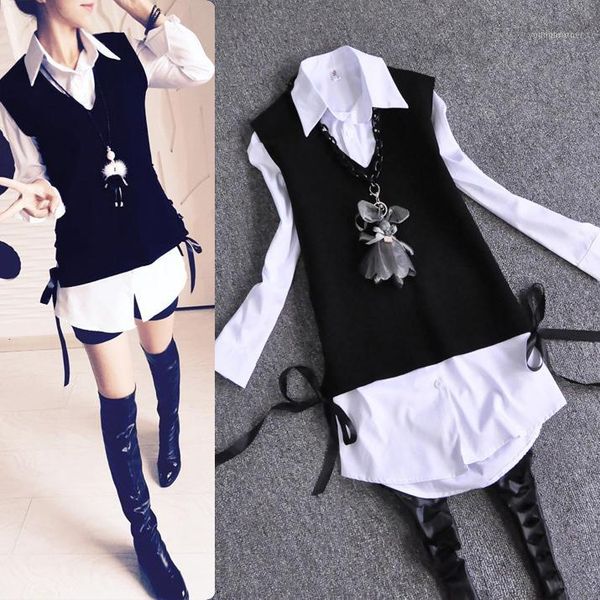 women's blouses & shirts autumn winter women 2 pieces shirt set knitted vest + white fashion slim long blouse outwear with necklace qu
women's blouses & shirts autumn winter women 2 pieces shirt set knitted vest + white fashion slim long blouse outwear with necklace qu