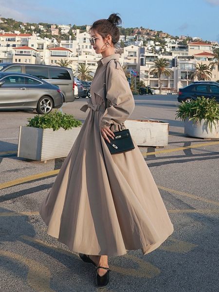 women's autumn khaki long trench coat 2020 new mid-length korean style loose fashion casual simple skirt windbreaker coat femme 1028, Tan;black
women's autumn khaki long trench coat 2020 new mid-length korean style loose fashion casual simple skirt windbreaker coat femme 1028, Tan;black
