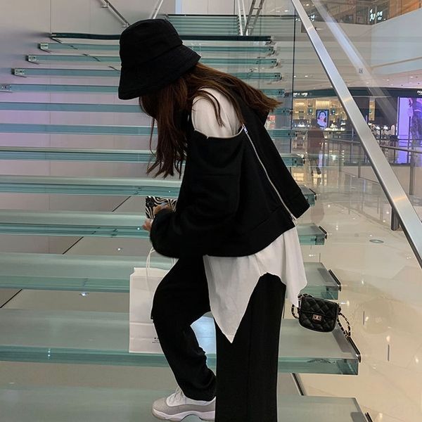 3r1s7 are women's shop gray hooded u sweater loose korean style spring and autumn thin lazy coatshoulder zipper sweatercoat sweater1p, Black
3r1s7 are women's shop gray hooded u sweater loose korean style spring and autumn thin lazy coatshoulder zipper sweatercoat sweater1p, Black