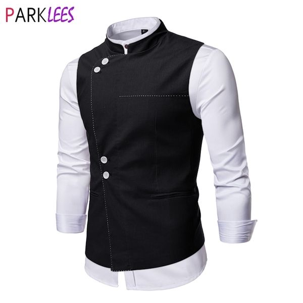 black stand collar mens dress vest fashion chic slim fit sleeveless vest waistcoat male formal business dress vests gilet homme 201106, Black;white
black stand collar mens dress vest fashion chic slim fit sleeveless vest waistcoat male formal business dress vests gilet homme 201106, Black;white