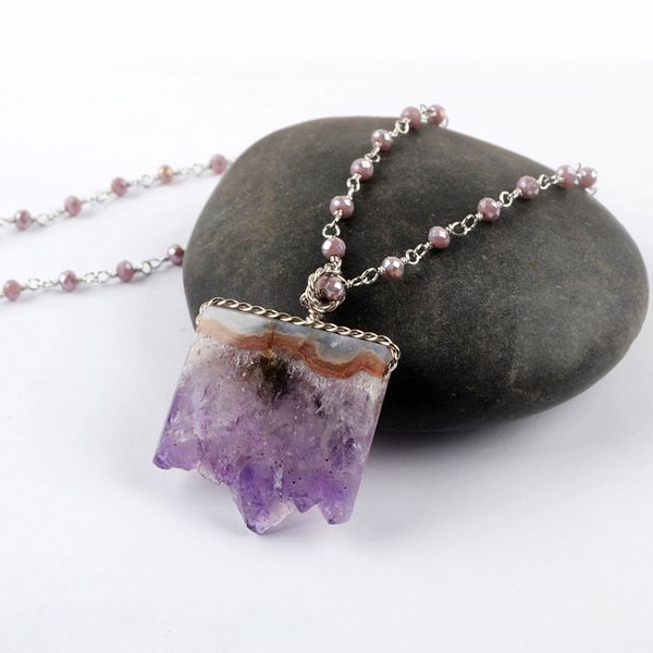 luxury women pendant necklace natural amethysts slice pendant necklace bohemian gems stone knotted ethnic necklace wholesale 200929, Silver
luxury women pendant necklace natural amethysts slice pendant necklace bohemian gems stone knotted ethnic necklace wholesale 200929, Silver