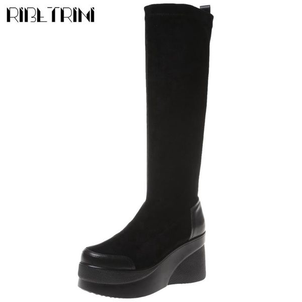 ribetrini brand new fashionable elastic flock slip on wedges high heels platform trendy leisure boot women shoes boots female, Black
ribetrini brand new fashionable elastic flock slip on wedges high heels platform trendy leisure boot women shoes boots female, Black