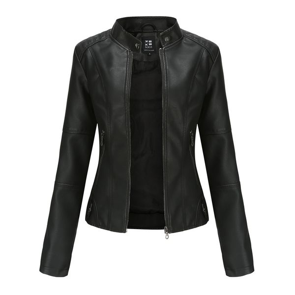 new leather of 2021 women thin spring and female autumn jacket c7y9, Black 
new leather of 2021 women thin spring and female autumn jacket c7y9, Black