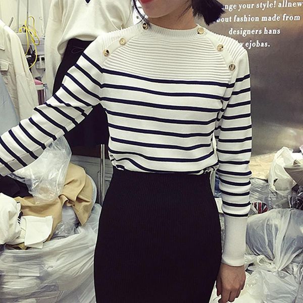knitted sweater for women 2019 new autumn winter women casual metal button long sleeve striped sweaters bottoming pullover mujer1, White;black
knitted sweater for women 2019 new autumn winter women casual metal button long sleeve striped sweaters bottoming pullover mujer1, White;black