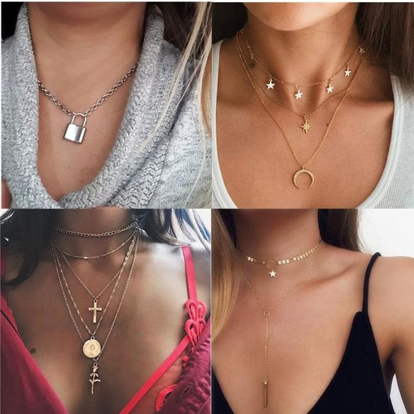 pendant necklaces if me bohemian multi layered necklace for women vintage metal star moon lock coin rose chain jewelry 2021, Silver
pendant necklaces if me bohemian multi layered necklace for women vintage metal star moon lock coin rose chain jewelry 2021, Silver
