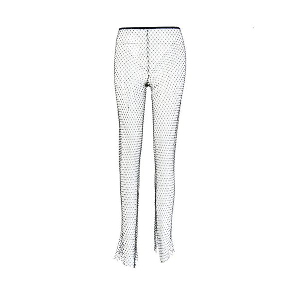 2021 new all-match bright diamond mesh perspective elastic club waist long pants nets vbur, Black;white