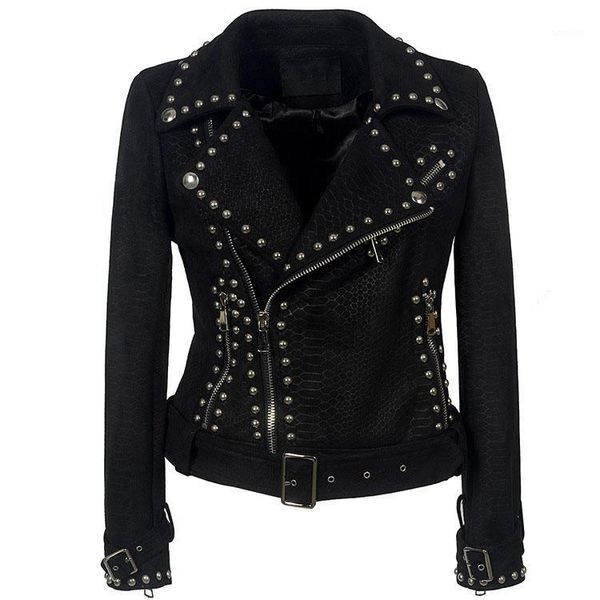 women's leather & faux lapel zipper studded women's motorcycle jackets women slim fashion outwear1, Black
women's leather & faux lapel zipper studded women's motorcycle jackets women slim fashion outwear1, Black