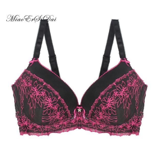 bras miaoersidai plus size bra embroidery women brassiere full coverage fashion woman lingerie push-up breast underwear 36-42 d-ddd, Red;black