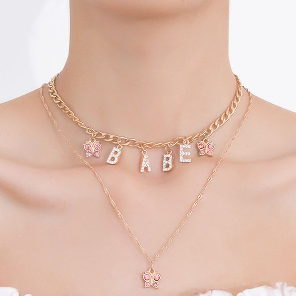 boho small butterfly pendant necklace for women new multi-layer zircon letters babe choker neckalce party jeweley accessory gift, Silver
boho small butterfly pendant necklace for women new multi-layer zircon letters babe choker neckalce party jeweley accessory gift, Silver