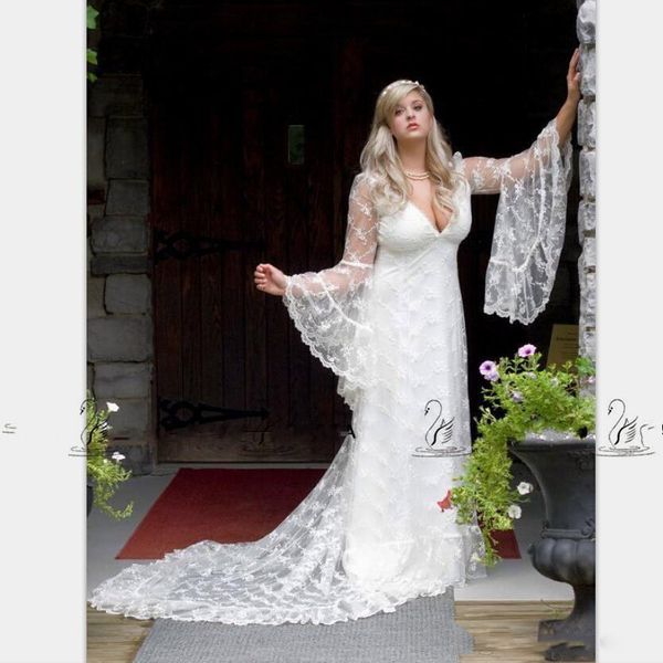 custom made vintage long sleeves lace gothic wedding dress a-line boho bridal gown plus size wedding dress, White
custom made vintage long sleeves lace gothic wedding dress a-line boho bridal gown plus size wedding dress, White
