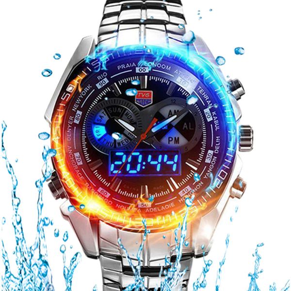 analog men display tvg dual digital quartz stainless steel men's watch fashion military army mens watches, Slivery;brown
analog men display tvg dual digital quartz stainless steel men's watch fashion military army mens watches, Slivery;brown