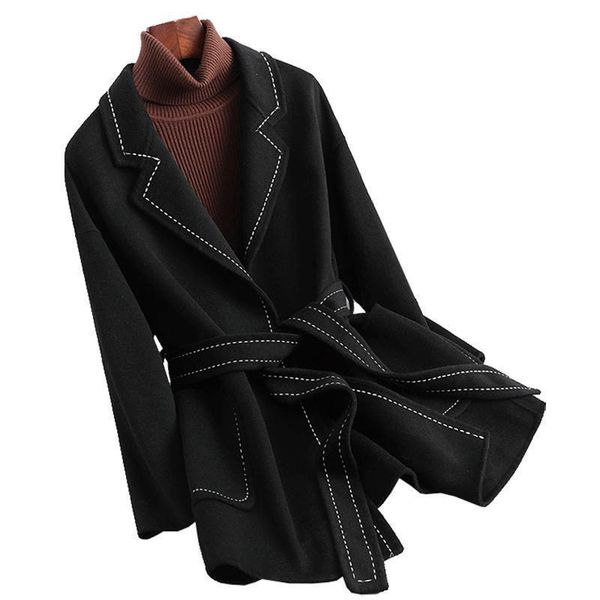 black slim lapel women's belt long sleeve woolen coat korean elegant loose double sided cashmere medium long coat
black slim lapel women's belt long sleeve woolen coat korean elegant loose double sided cashmere medium long coat