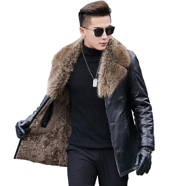 men's leather & faux rea mens jacket naturalraccoon collar plus size 5xl male wool shearling warm coat 1582 lx2370, Black
men's leather & faux rea mens jacket naturalraccoon collar plus size 5xl male wool shearling warm coat 1582 lx2370, Black