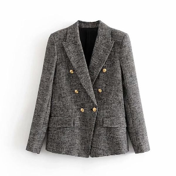 elegant women tweed plaid blazers suits notched neck houndstooth jacket double breasted pockets fashion coat female chaquetas, White;black
elegant women tweed plaid blazers suits notched neck houndstooth jacket double breasted pockets fashion coat female chaquetas, White;black