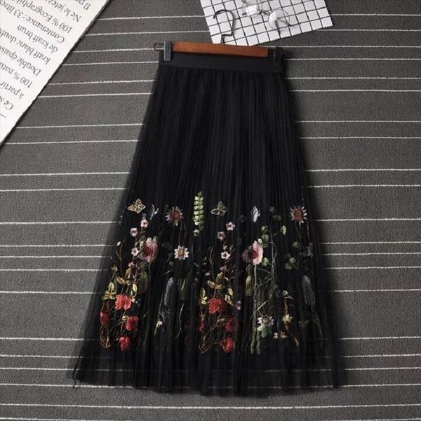 new puff women mesh tulle long skirt fashion vintage pleated floral embroidery elegant female tutu mid calf skirts, Black
new puff women mesh tulle long skirt fashion vintage pleated floral embroidery elegant female tutu mid calf skirts, Black
