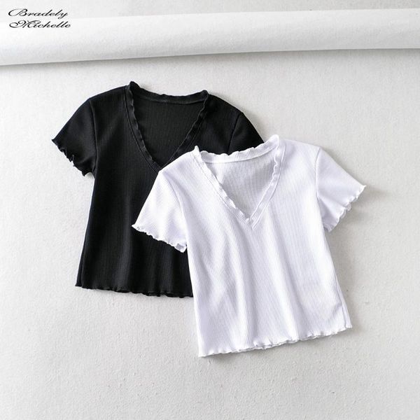 bradely michelle 2020 summer women casual crop high-quality elastic lace solid cotton short sleeve v-neck harajuku t shirt1, White
bradely michelle 2020 summer women casual crop high-quality elastic lace solid cotton short sleeve v-neck harajuku t shirt1, White