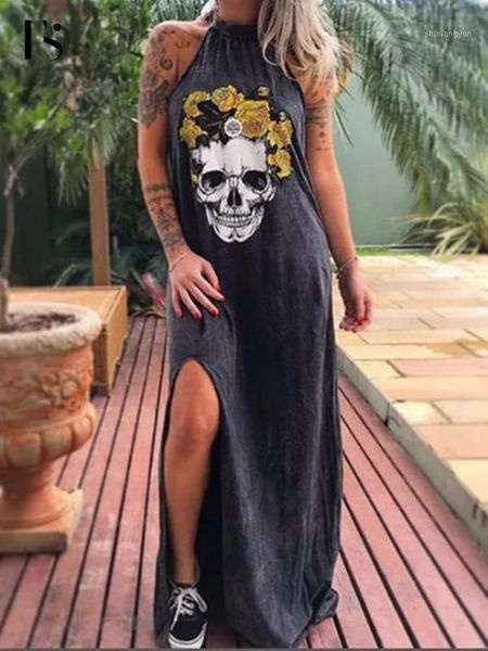 female loose halter neck sleeveless skull print women dress street fashion side high split flower print bandage summer dress1, Black;gray
female loose halter neck sleeveless skull print women dress street fashion side high split flower print bandage summer dress1, Black;gray
