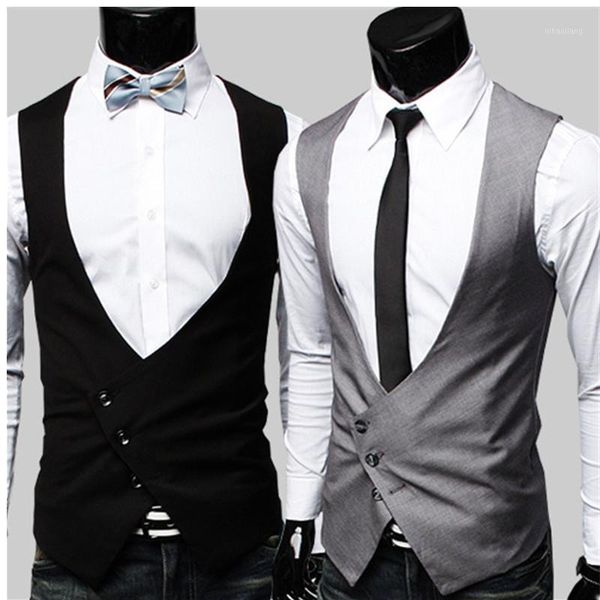 vests men's clothing fashion male british style slim colete masculino sigle breasted sleeveless jacket waistcoat men suit vest1, Black;white