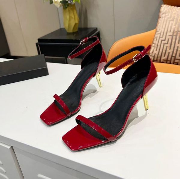 direct selling women's sandals fashion metal letter heel 8.5cm one line ribbon designer shoes luxury show party dress shoes send box si, Black
direct selling women's sandals fashion metal letter heel 8.5cm one line ribbon designer shoes luxury show party dress shoes send box si, Black