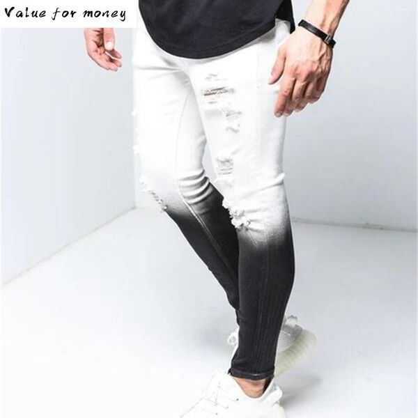 new skinny jeans uomo men gradient black white ripped hole denim pantalones male ankle zipper pencil trousers slim hip hop jean, Blue
new skinny jeans uomo men gradient black white ripped hole denim pantalones male ankle zipper pencil trousers slim hip hop jean, Blue