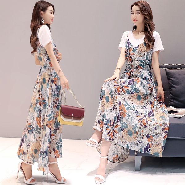 two-piece summer chiffon suspender floral print t shirt short sleeve v-neck ankle-length a-line big swing cocktail dresses 9747 party, Black
two-piece summer chiffon suspender floral print t shirt short sleeve v-neck ankle-length a-line big swing cocktail dresses 9747 party, Black