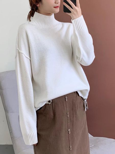 women sweater sheep wool solid half high collar personalized zipper knitted pullover cuff hem threaded finish loose fit, White;black
women sweater sheep wool solid half high collar personalized zipper knitted pullover cuff hem threaded finish loose fit, White;black