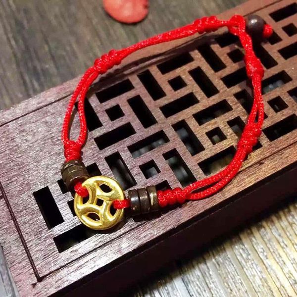 new arrival solid 24k yellow gold coin bracelet handmade weave red string bracelet, Black
new arrival solid 24k yellow gold coin bracelet handmade weave red string bracelet, Black