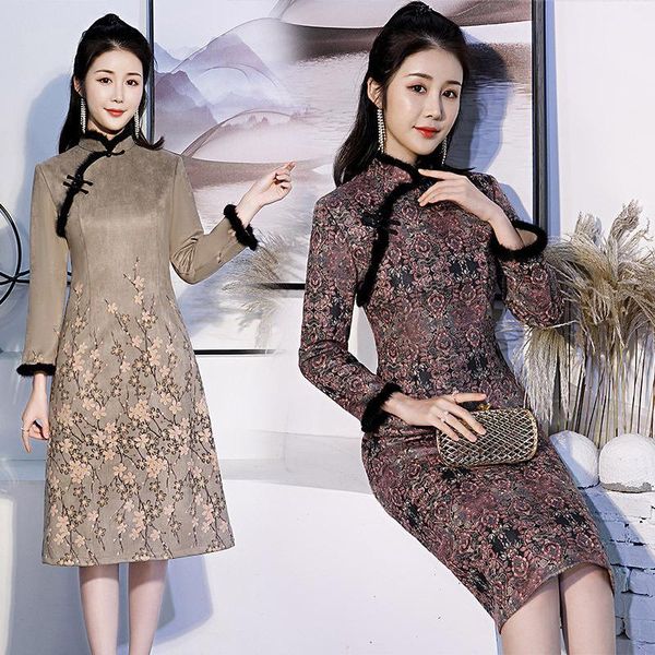 long winter fur collar ladies cheongsam plus size national style daily a-line dress suede fabric warm qipao1, Red
long winter fur collar ladies cheongsam plus size national style daily a-line dress suede fabric warm qipao1, Red