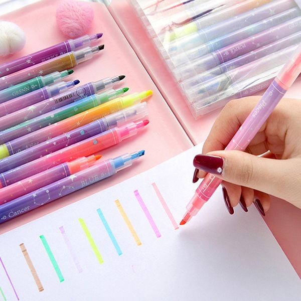 12PCS/Lots Double Head Highlighter Pen Oblique Watercolor Fluorescent Pen Drawing Diary Marker Pens Cute Set Gift Art Supplies
12PCS/Lots Double Head Highlighter Pen Oblique Watercolor Fluorescent Pen Drawing Diary Marker Pens Cute Set Gift Art Supplies