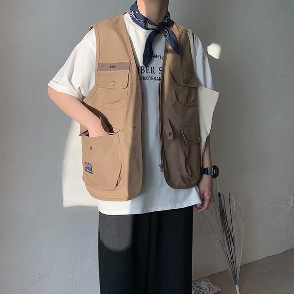 summer trend personalized men's fashion loose youth korean multi pocket vest, Black;white
summer trend personalized men's fashion loose youth korean multi pocket vest, Black;white