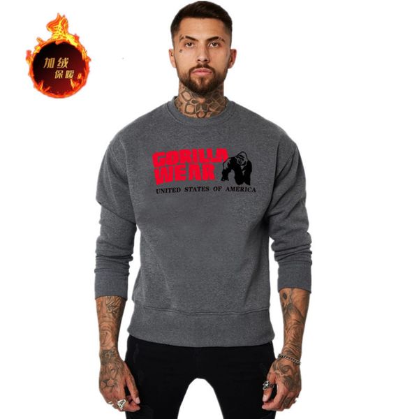 fitness plush autumn campaign muscle brothers long sleeve sweater men's running training round neck slim upper garment, Gray 
fitness plush autumn campaign muscle brothers long sleeve sweater men's running training round neck slim upper garment, Gray
