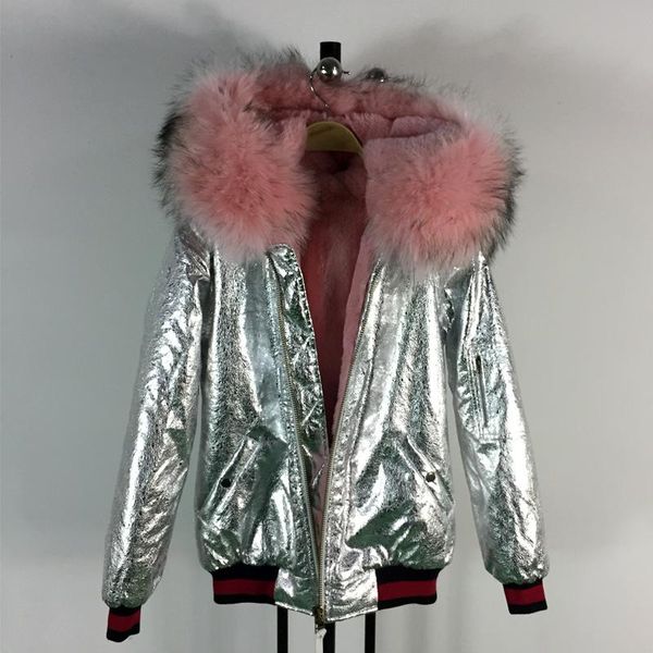 women's fur & faux arrive fashion style thick warm winter bomber coats light pink raccoon collar with inside sliver leather jacket, Black
women's fur & faux arrive fashion style thick warm winter bomber coats light pink raccoon collar with inside sliver leather jacket, Black