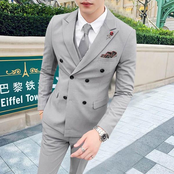 men's suits & blazers 2021 slim fit fashion double breasted suit groom wedding trendy british casual three pieces, White;black
men's suits & blazers 2021 slim fit fashion double breasted suit groom wedding trendy british casual three pieces, White;black