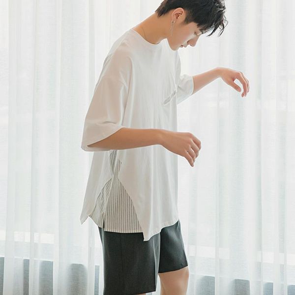 men's t-shirts ewq / men's wear half-sleeve male's fashion loose striped patchwsork hole white t-shirt oversized black tee 9, White;black
men's t-shirts ewq / men's wear half-sleeve male's fashion loose striped patchwsork hole white t-shirt oversized black tee 9, White;black