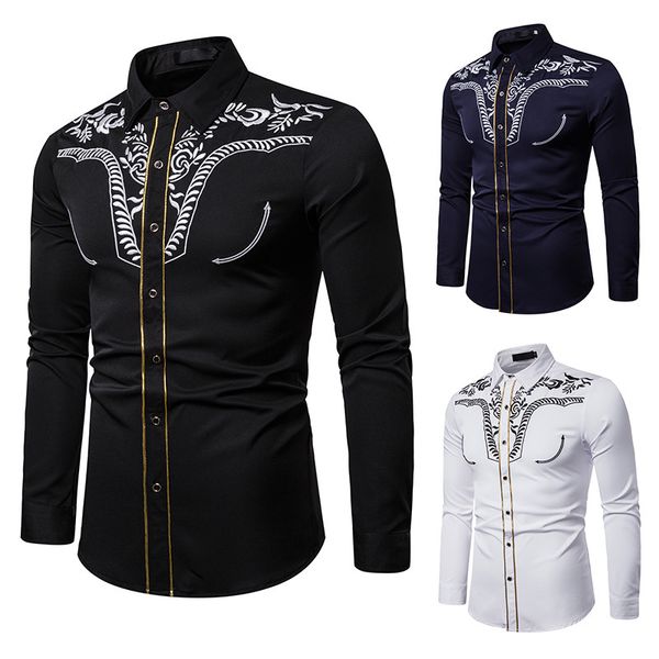 mens embroidered shirt american western style gold trim pattern embroidered shoulder dragon pattern long sleeve shirt a49, White;black
mens embroidered shirt american western style gold trim pattern embroidered shoulder dragon pattern long sleeve shirt a49, White;black