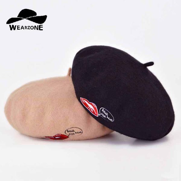 fashion woman 100% wool winter beret hat berets red lips embroidery hats elegant felt beret baret hats boinas mujer caps1, Blue;gray
fashion woman 100% wool winter beret hat berets red lips embroidery hats elegant felt beret baret hats boinas mujer caps1, Blue;gray