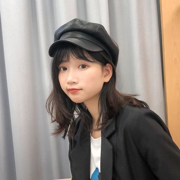 octagonal hat female wild british retro beret autumn and winter korean style japanese student leather hat, Blue;gray
octagonal hat female wild british retro beret autumn and winter korean style japanese student leather hat, Blue;gray