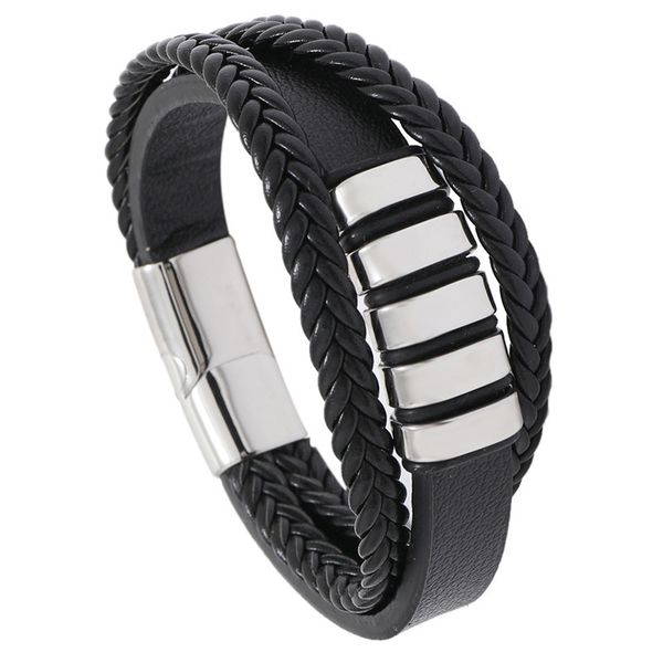 new personalized versatile men's leather bracelet stainless steel woven punk pu bracelet jewelry, Silver
new personalized versatile men's leather bracelet stainless steel woven punk pu bracelet jewelry, Silver