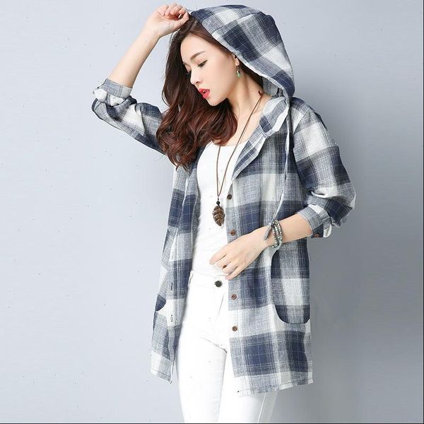 2935 plaid hooded shirt women long sleeve casual cotton linen long tunics women loose elegant plaid blouse female korean style, White
2935 plaid hooded shirt women long sleeve casual cotton linen long tunics women loose elegant plaid blouse female korean style, White