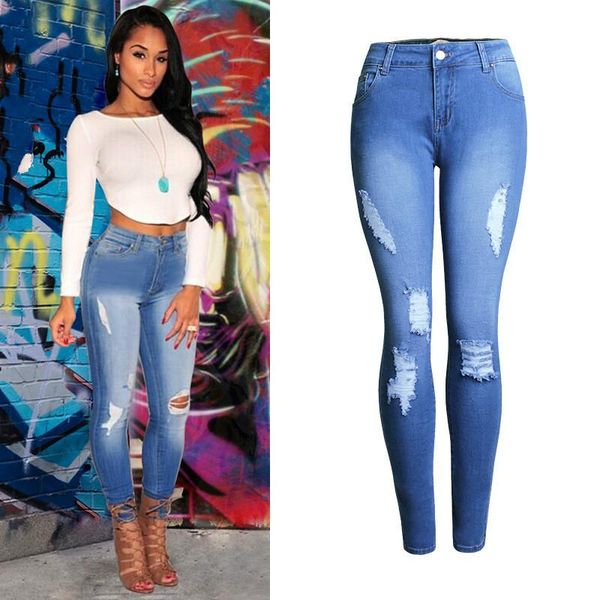 women summer high waist pencil skinny elastic ripped jeans female denim pants ladies bright blue strectch jean trousers
women summer high waist pencil skinny elastic ripped jeans female denim pants ladies bright blue strectch jean trousers