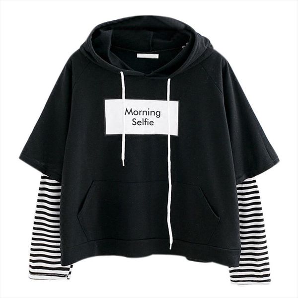 2020 fashion hoodies morning selfie moletom women striped patchwork hoodies sweatshirts with front pocket crop hoodie f, Black
2020 fashion hoodies morning selfie moletom women striped patchwork hoodies sweatshirts with front pocket crop hoodie f, Black