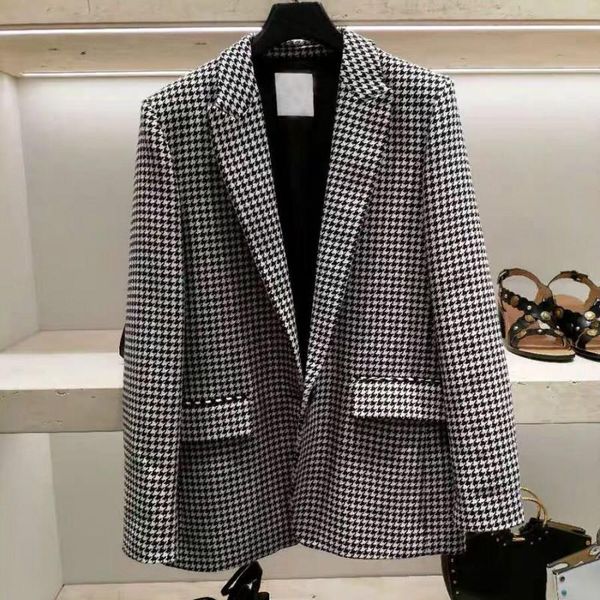women's suits & blazers autumn woman retro coat houndstooth slim woolen office ladies french brand commuter jacket women, White;black
women's suits & blazers autumn woman retro coat houndstooth slim woolen office ladies french brand commuter jacket women, White;black