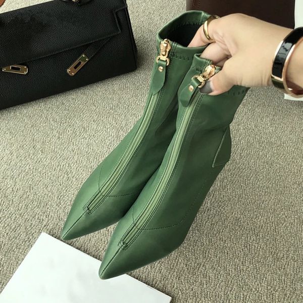 women silk ankle boots pointed toe front zipper design fashion thin high heels pumps boots slip on booties woman, Black
women silk ankle boots pointed toe front zipper design fashion thin high heels pumps boots slip on booties woman, Black