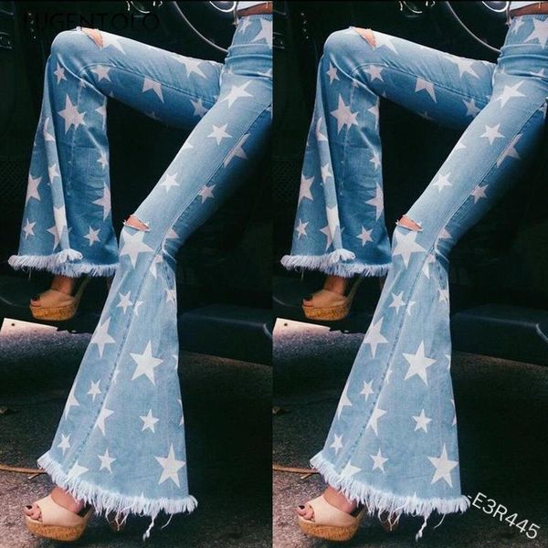 summer women long jeans star printed ripped hole tassled flare pants street fashion female casual bell-bottom jeans, Blue
summer women long jeans star printed ripped hole tassled flare pants street fashion female casual bell-bottom jeans, Blue