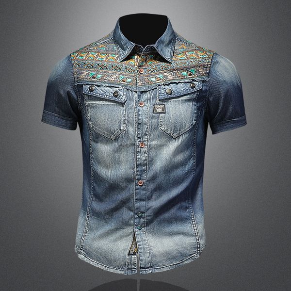 new retro ethnic summer fashion embroidered denim shirt trendy men slim washed denim shirt 15150, Black;brown
new retro ethnic summer fashion embroidered denim shirt trendy men slim washed denim shirt 15150, Black;brown